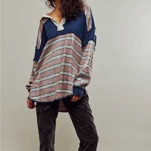Free People We the Free Rugby Stripped Tunic SZ M Oversized